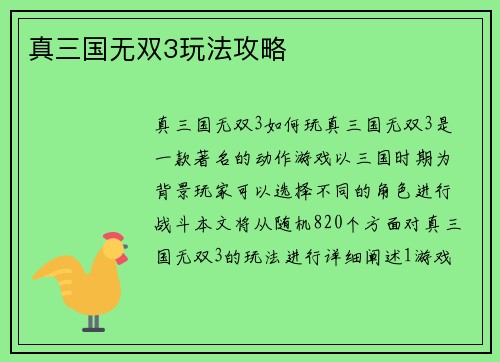 真三国无双3玩法攻略