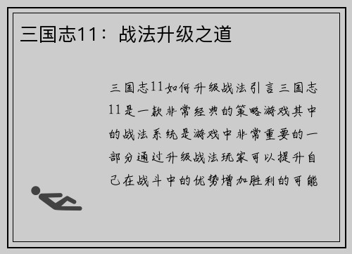 三国志11：战法升级之道